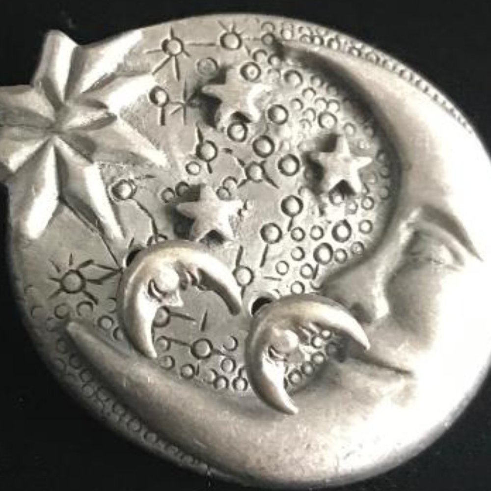 Moon & Stars Pewter Brooch & Earrings - Picture 2 of 5